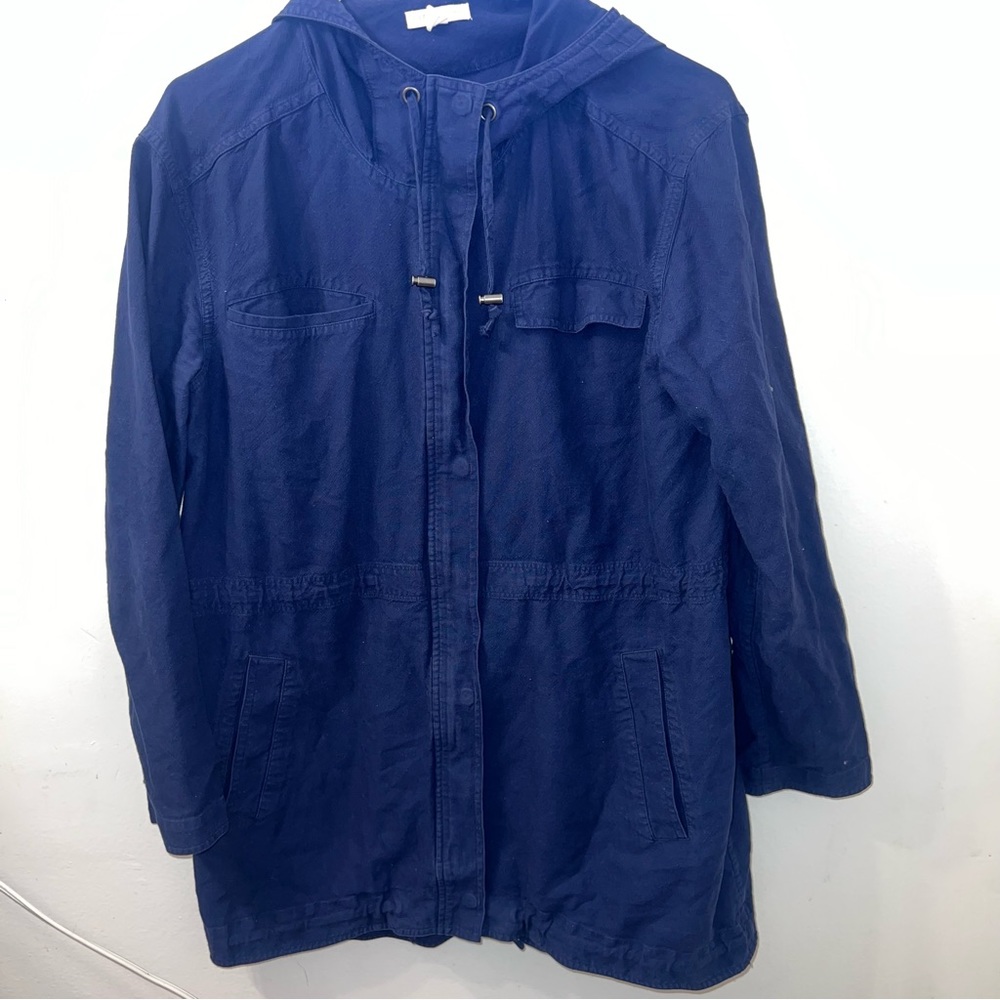 Eileen Fisher Navy Blue Organic Cotton Anorak Hooded Jacket S